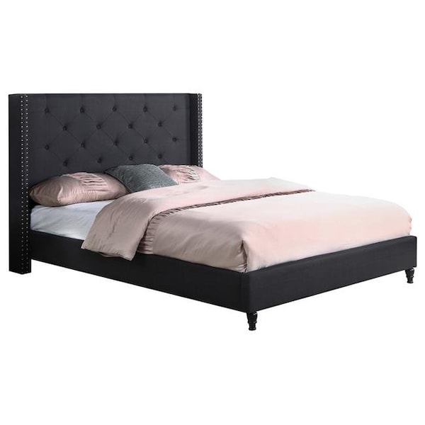 Best Master Furniture YY129 Black Queen Valentina Upholstered Linen Blend Wingback Platform Queen Bed; Black YY129 Black Queen - main
